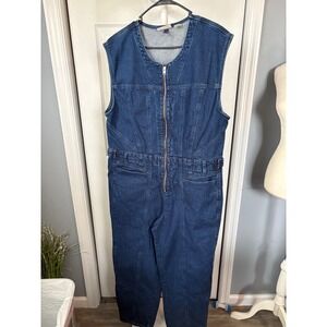 Universal Thread Womens Denim Jumpsuit Sleeveless Dark Wash Zip Front Size 16